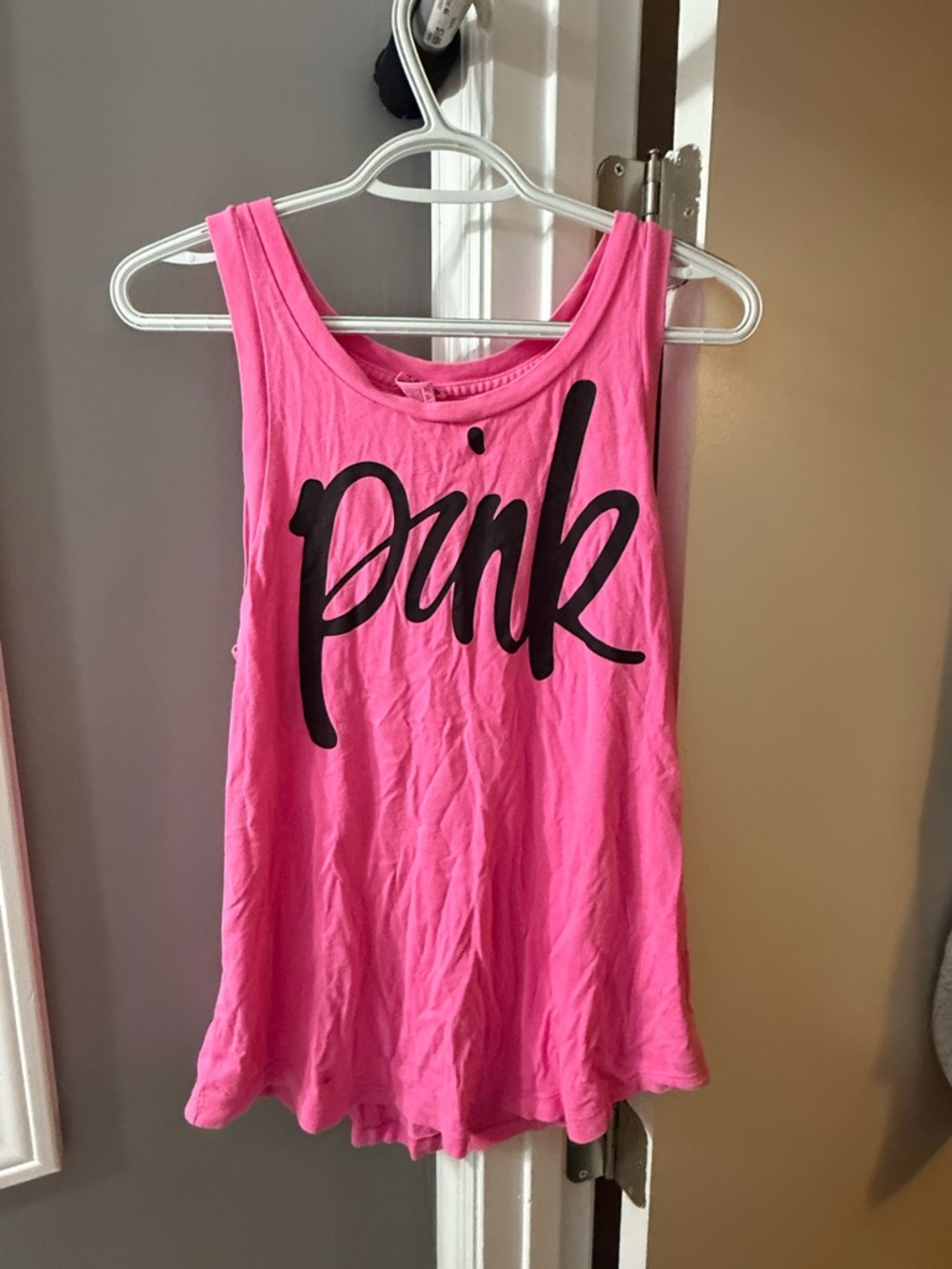 PINK Victoria's Secret Bright Pink Tee with Black Graphic